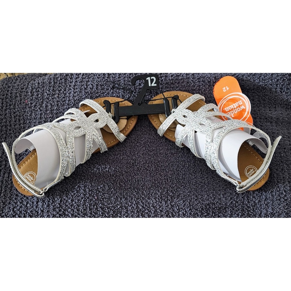Wonder Nation Girls Silver Rhinestone Gladiator Sandals Size 12 New GTW21SN12N - Picture 2 of 8